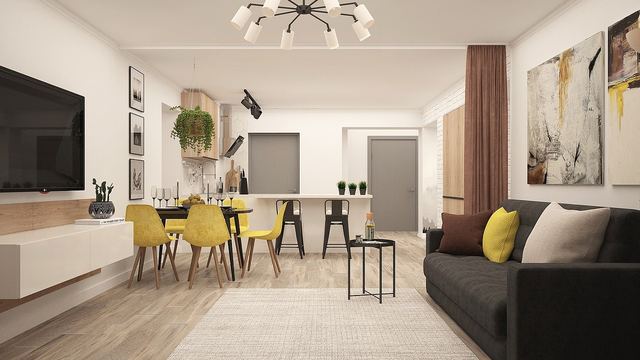 Wohnzimmer mit hellem Laminatboden